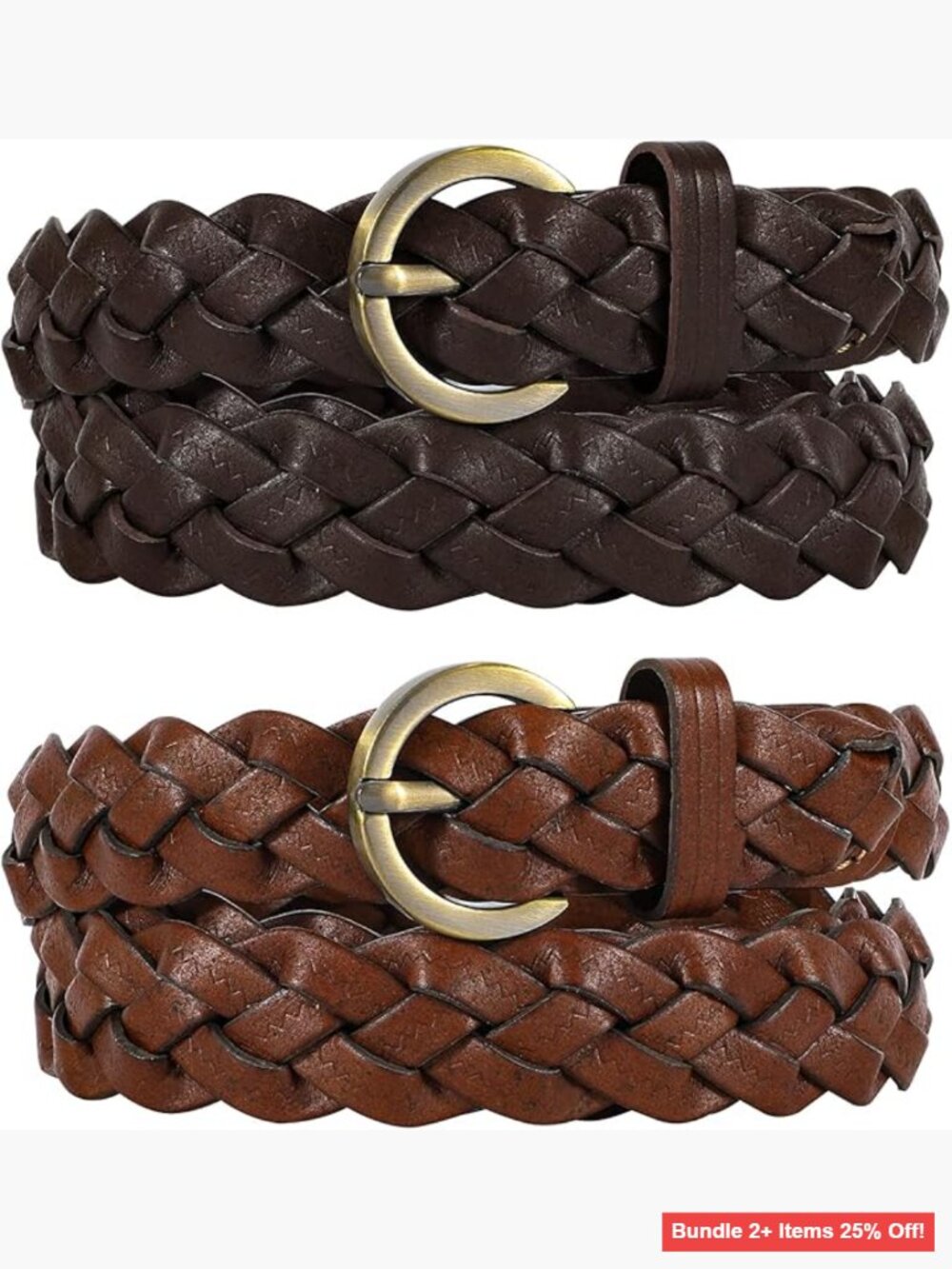 Braided Leather Belt Set, Adjustable No-Hole Design, Full-Grain Leather